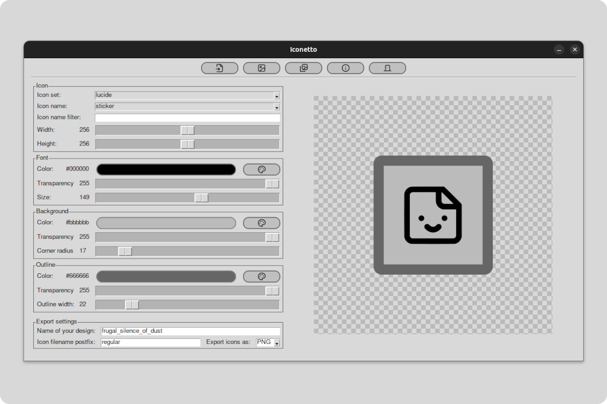 Screenshot of iconetto icon design software